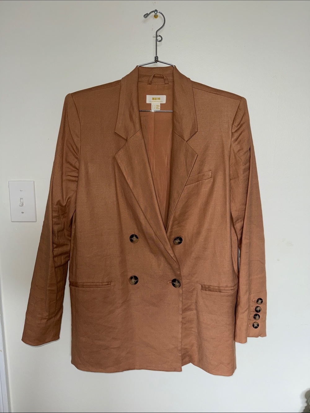 Anthropologie Rust Brown Double-Breasted Blazer
